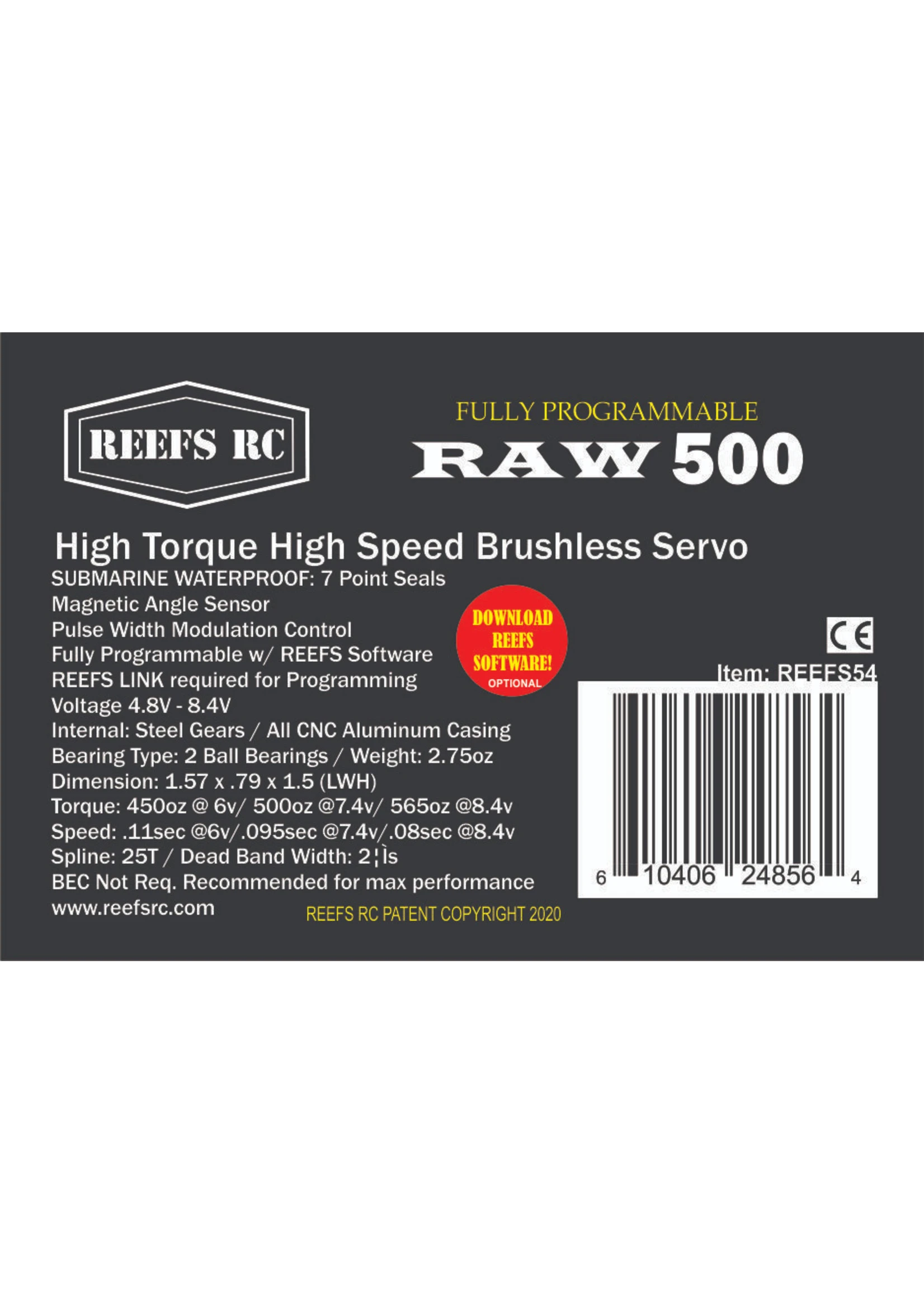 Reefs RC SEHREEFS54 - Raw 500 High Torque High Speed HV Waterproof Brushless Servo 5 Reefs RC SEHREEFS54 - Raw 500 High Torque High Speed HV Waterproof Brushless Servo - Image 5