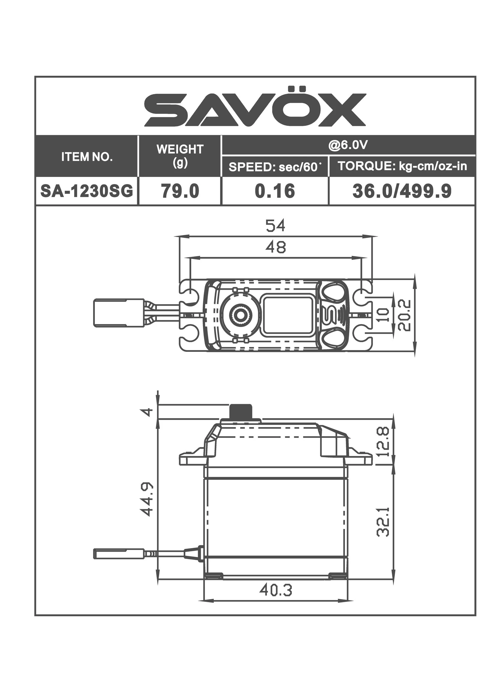 Savox SAVSA1230SG - Coreless Digital Servo 0.16/500 @ 6V 2 Savox SAVSA1230SG - Coreless Digital Servo 0.16/500 @ 6V - Image 2
